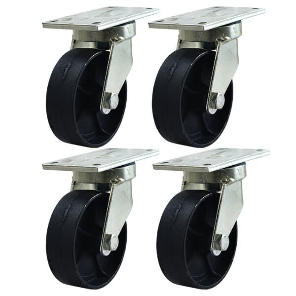 2000kg Rated Swivel Waste Bin Castor Set - 6" 150mm - Cast Iron