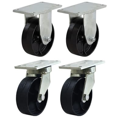2000kg Rated Waste Bin Castor Set - 6" 150mm - Cast Iron
