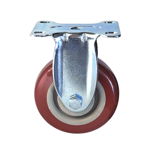 100kg Rated Red Urethane Castor - 4" 100mm - Fixed Plate