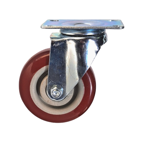 100kg Rated Red Urethane Castor - 4" 100mm - Swivel Plate