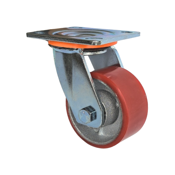 300kg Rated Urethane/Iron Castor - 4" 100mm - Swivel Plate