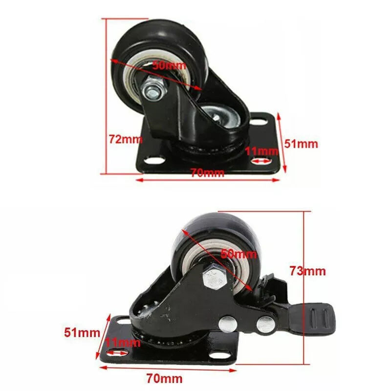 200kg Rated, 2" 50mm Swivel Castors with PU tyre (Set of 4pcs)