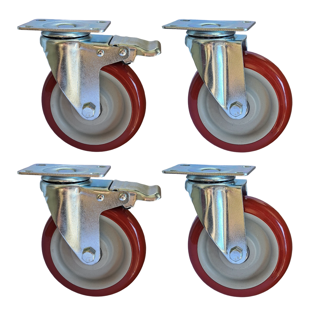 400kg Rated, 4" 100mm Swivel Castors with PU tyre (Set of 4pcs)