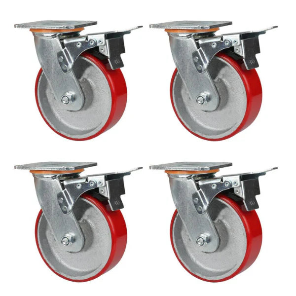 1800kg Rated, 6"/150mm Heavy Duty Braked Castors with PU/CI wheel (Set of 4pcs)