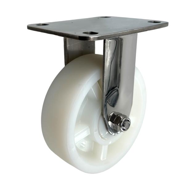 350kg Rated Stainless Steel Nylon Castor - 6" 150mm - Fixed Plate