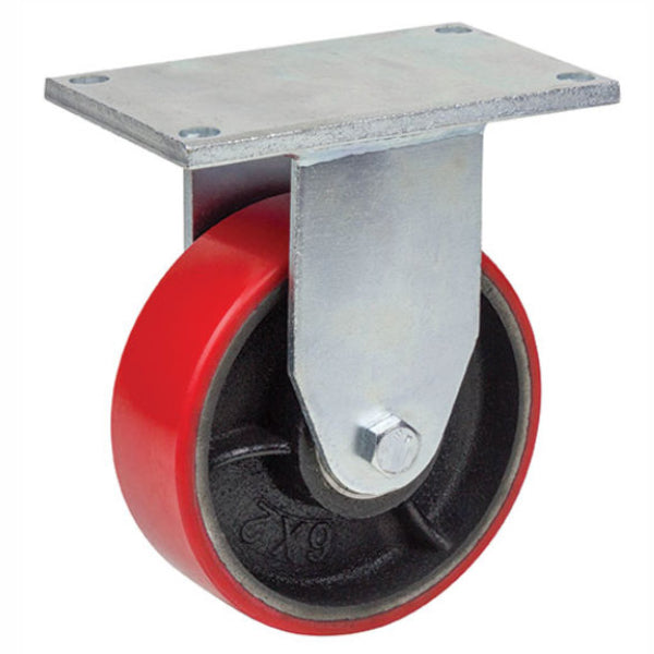 500kg Rated Urethane Waste Bin Castor - 6" 150mm - Fixed Plate