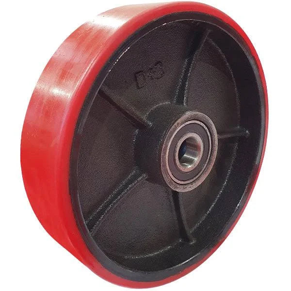 600kg 8x2" 200mm Urethane on Cast Iron Wheel - 25mm Ball Bearings