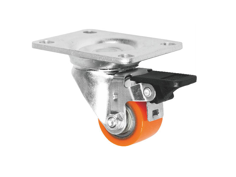 Caster wheel with orange wheel and metal plate