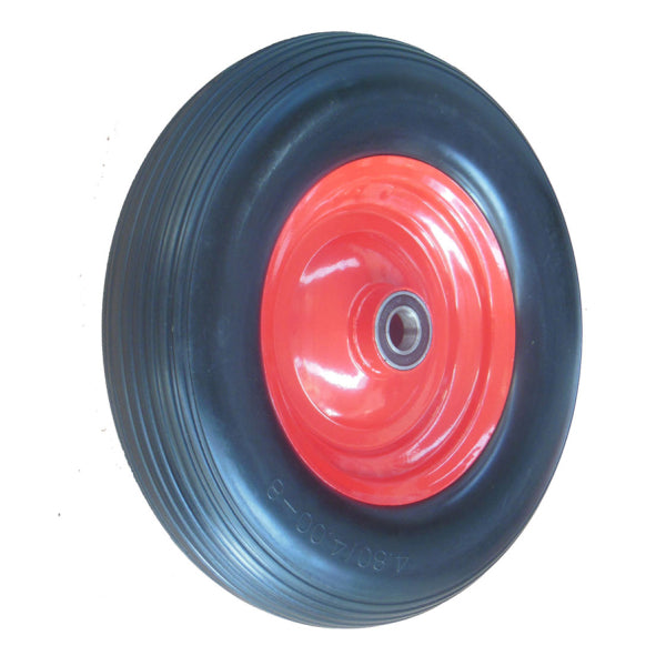 16" Puncture Proof Wheelbarrow Wheel - Steel Rim - 480/400x8 Tyre - 25.4mm Bearings
