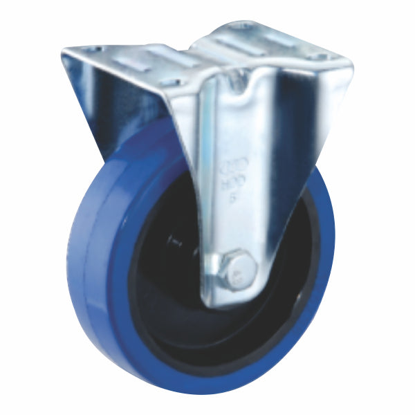 150kg Rated Blue Rubber Castor - 100mm - Fixed