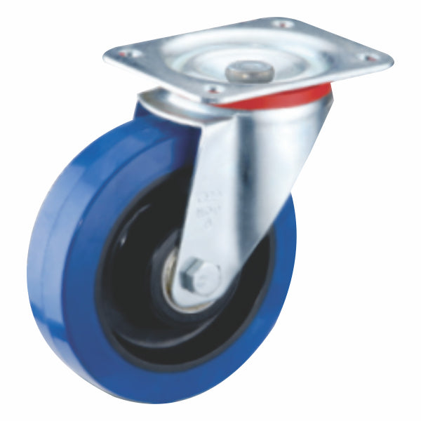 150kg Rated Blue Rubber Castor - 100mm - Swivel