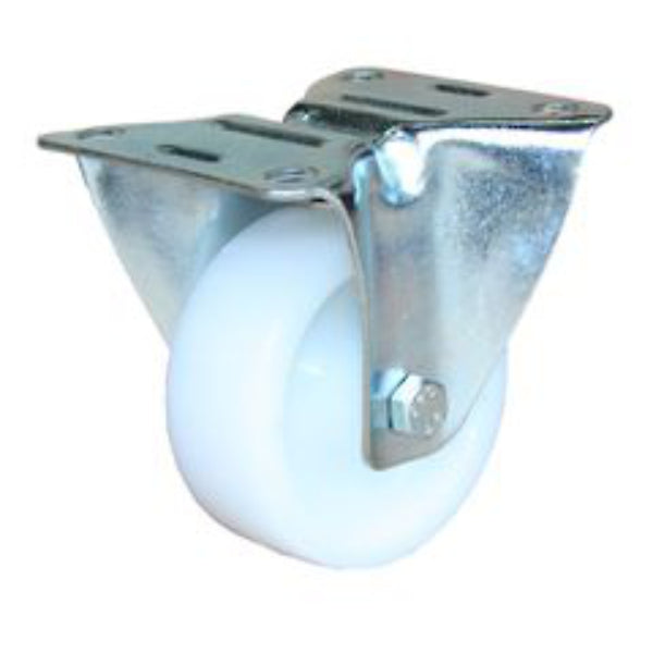 120kg Rated White Nylon Castor - 80mm - Fixed
