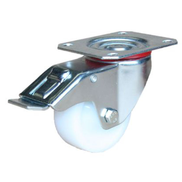 120kg Rated White Nylon Castor - 80mm - Swivel with Brake
