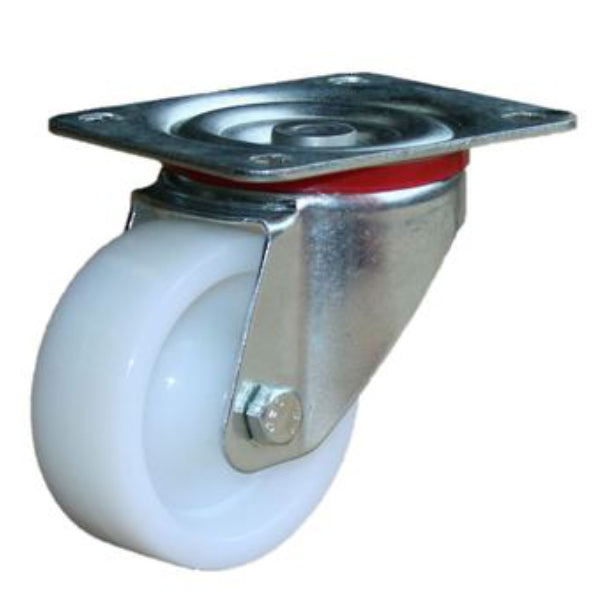 120kg Rated White Nylon Castor - 80mm - Swivel