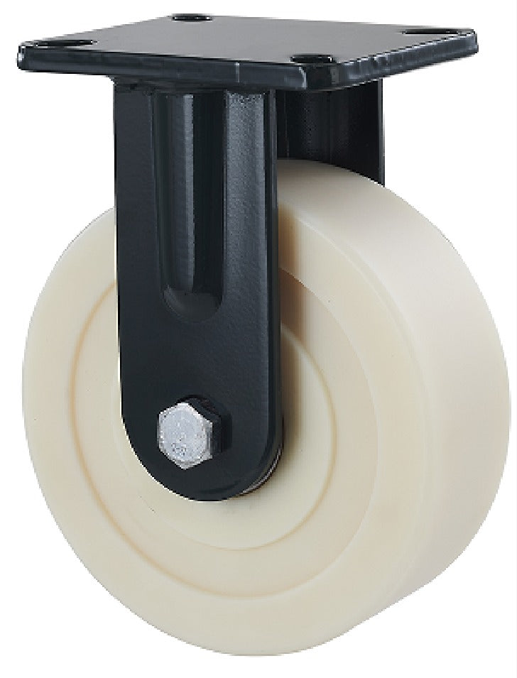 White wheel with black mounting bracket on a white background
