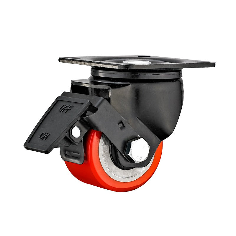 600kg Rated Low Profile Heavy Duty Urethane Castor - 75mm - Swivel With Brake