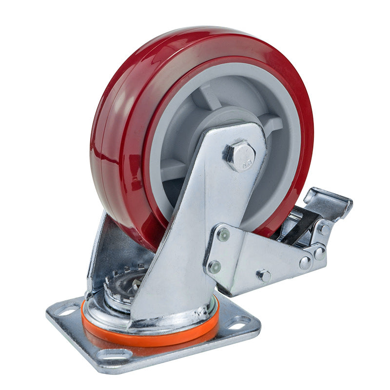Red caster wheel with brake mechanism