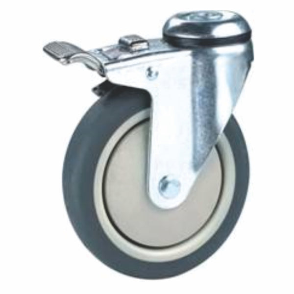 100kg Rated Rubber Castor - 4" 100mm - Swivel Bolt Hole with Brake