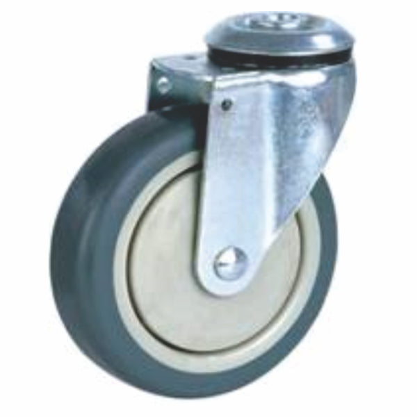 100kg Rated Rubber Castor - 4" 100mm - Swivel Bolt Hole