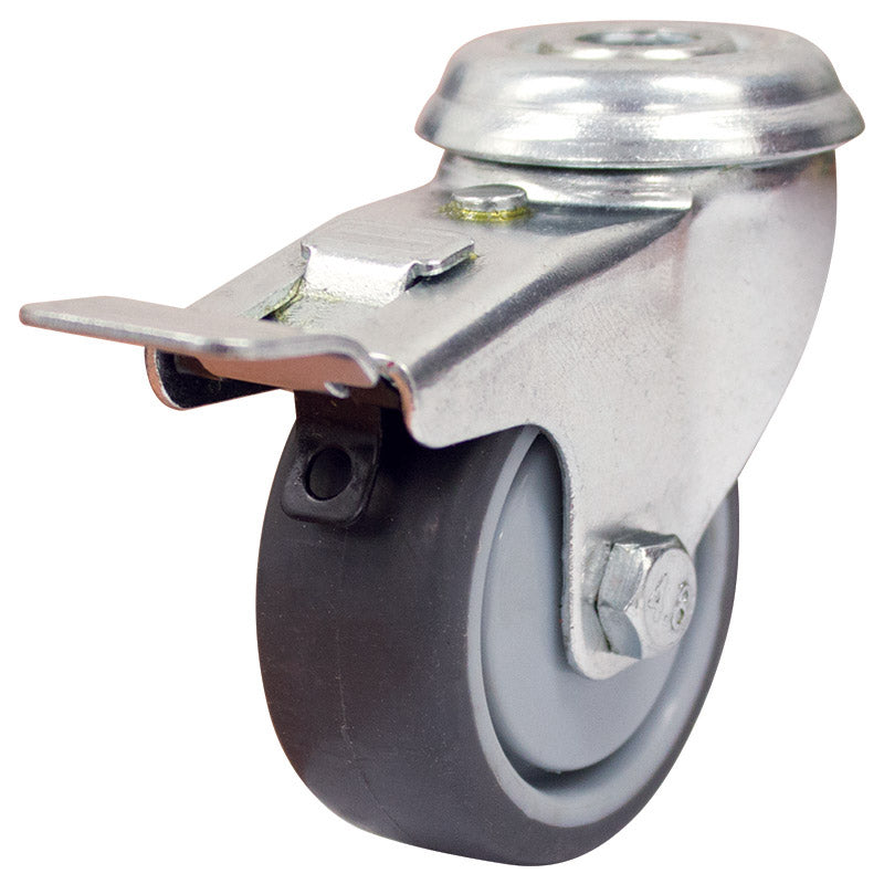 40kg Rated 50mm Rubber M10 Bolt Hole Braked Castor