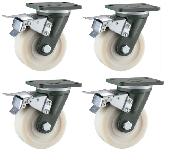 6000kg Rated, 6"/150mm Extra Heavy Duty Swivel Brake Castors with MC Nylon Wheel (Set of 4pcs)