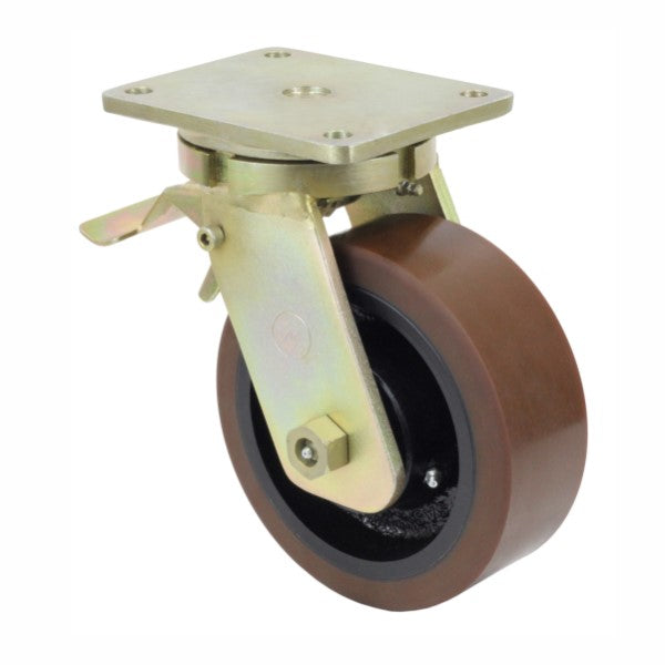 1800kg Rated Urethane Castor - 10" 250mm - Swivel Plate with Brake