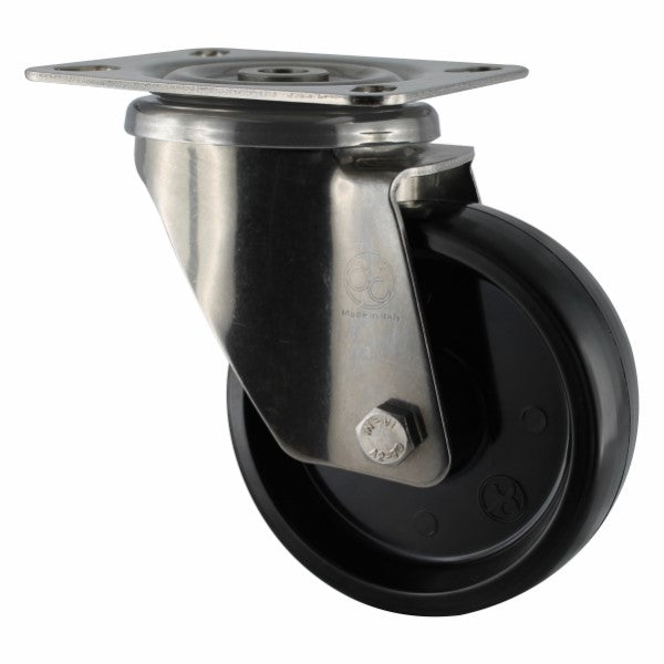 180kg Rated Monolithic Low/High Temp Stainless Steel Castor - 100mm - Swivel (-30*C to +300*C)