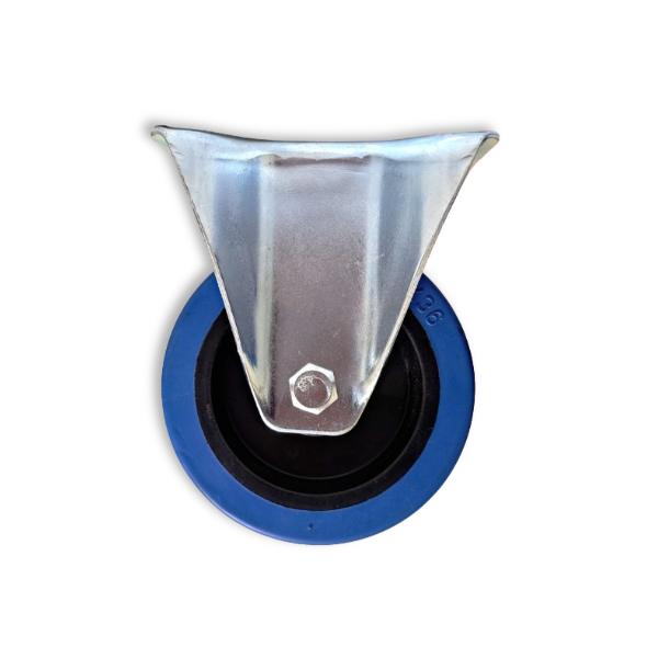 100kg Rated Blue Rubber Castor - 80mm - Fixed