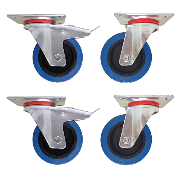 600kg Rated, 4"/100mm Swivel Castors with Elastic Rubber Wheel (Set of 4pcs)