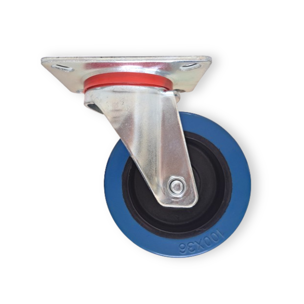 100kg Rated Blue Rubber Castor - 80mm - Swivel