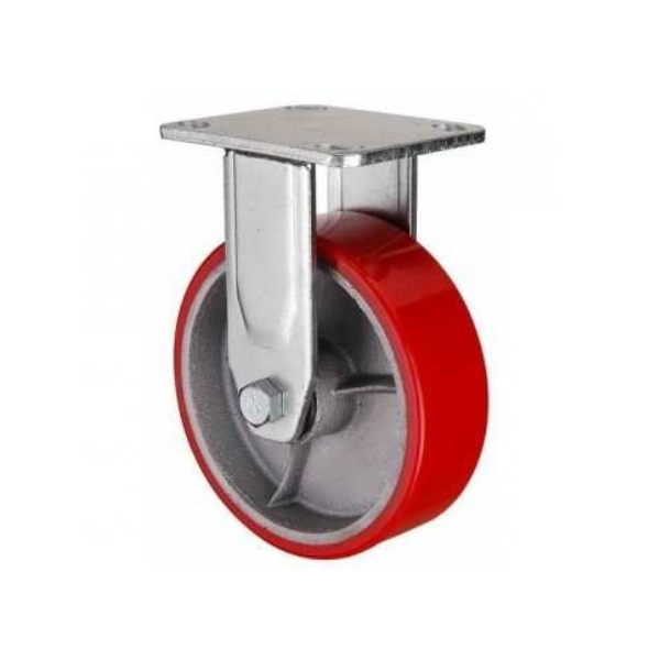 300kg Rated Urethane/Iron Castor - 4" 100mm - Fixed Plate