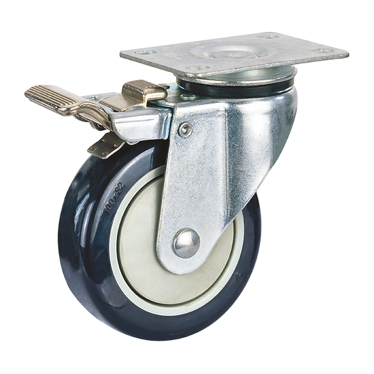 100kg Rated Urethane Castor - 3" 75mm - Swivel Plate with Brake