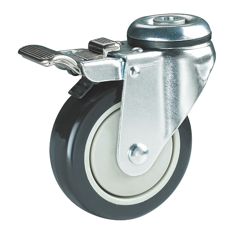 150kg Rated Urethane Castor - 4" 100mm - Swivel Bolt Hole with Brake