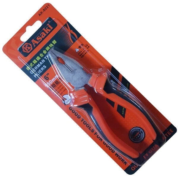 Plastic packaging of a pair of pliers with Asaki branding