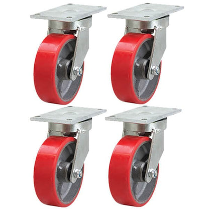 2000kg Rated Swivel Waste Bin Castor Set - 6" 150mm - Urethane