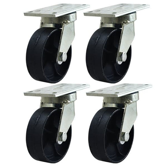 2400kg Rated Swivel Waste Bin Castor Set - 6" 150mm - Cast Iron