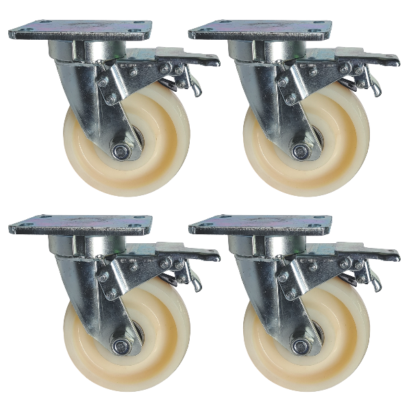 4000kg Rated, 6"/150mm Extra Heavy Duty Swivel Brake Castors with Nylon Wheel (Set of 4pcs)