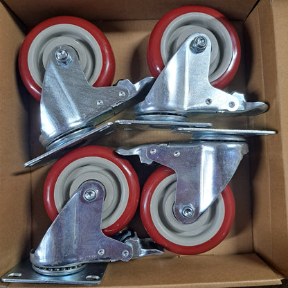 400kg Rated, 4" 100mm Swivel Brake Castors with PU tyre (Set of 4pcs)