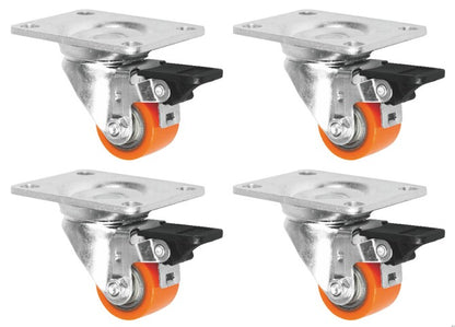 400kg Rated 35mm Swivel Braked Plate Low Profile Castors (Set of 4pcs)