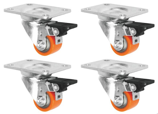 400kg Rated 35mm Swivel Braked Plate Low Profile Castors (Set of 4pcs)