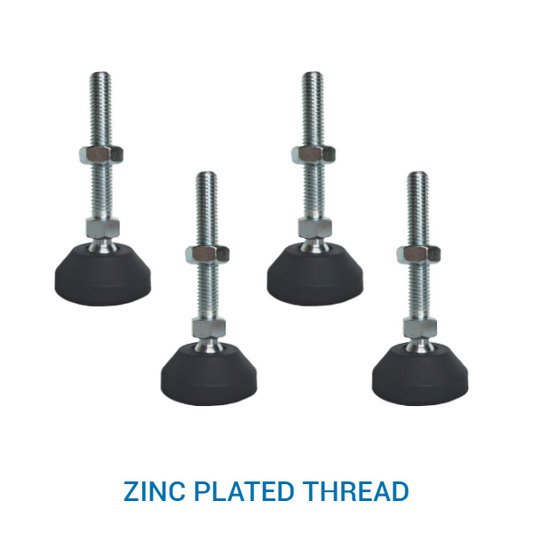 1400kg Rated Adjustable/Levelling Feet (ZINC PLATED) - 40mm Base, M10 Thread, 85mm Height (Set of 4)
