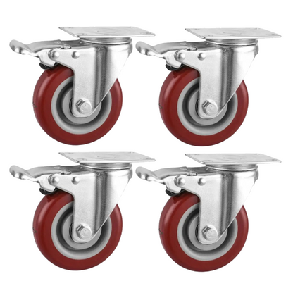 400kg Rated, 4" 100mm Swivel Brake Castors with PU tyre (Set of 4pcs)