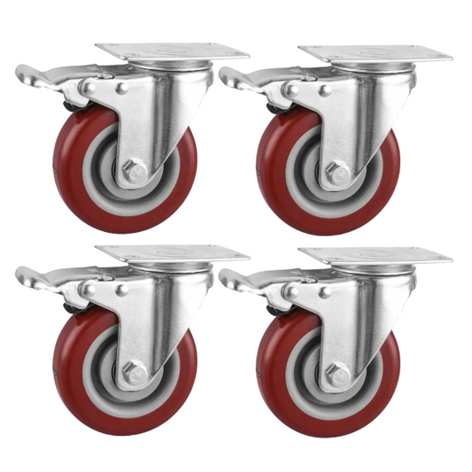 400kg Rated, 4" 100mm Swivel Brake Castors with PU tyre (Set of 4pcs)