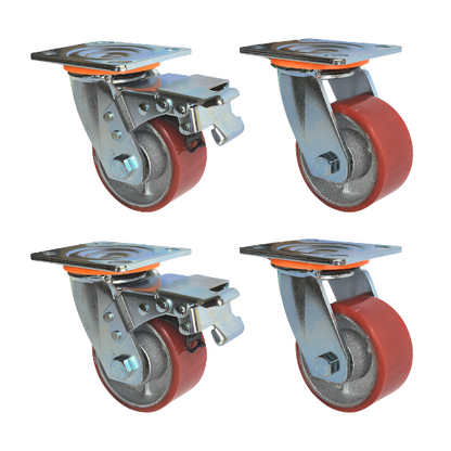 1200kg Rated, 4"/100mm Heavy Duty Swivel Castors with PU/CI wheel (Set of 4pcs)