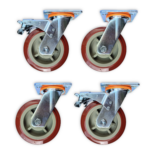 1800kg Rated 6"/150mm Heavy Duty Swivel Castors with PU wheel (Set of 4pcs)