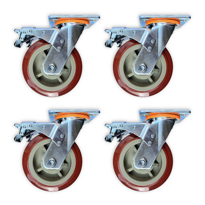 1800kg - Set of 4pcs 150mm (6") Extra Heavy Duty Swivel Braked Castors