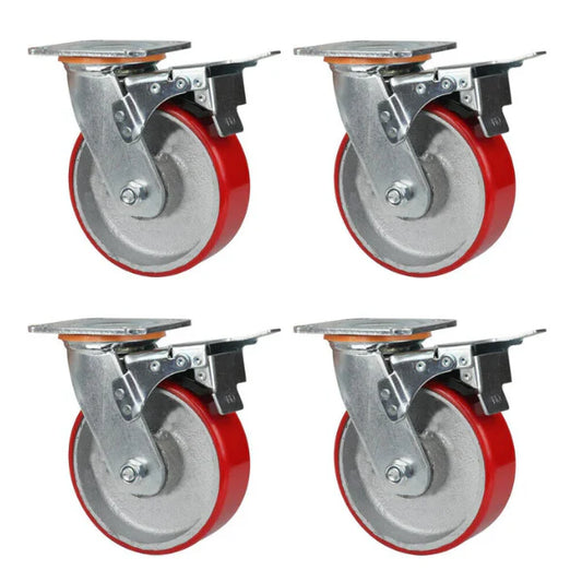 1800kg Rated, 6"/150mm Heavy Duty Braked Castors with PU/CI wheel (Set of 4pcs)