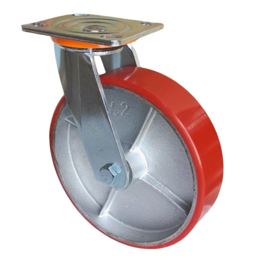 500kg Rated Urethane/Iron Castor - 8" 200mm - Swivel Plate