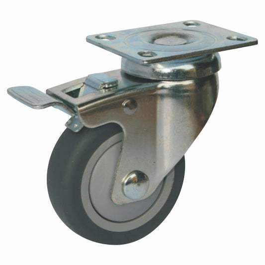 50kg Rated Rubber Castor - 2" 50mm - Swivel Plate Braked