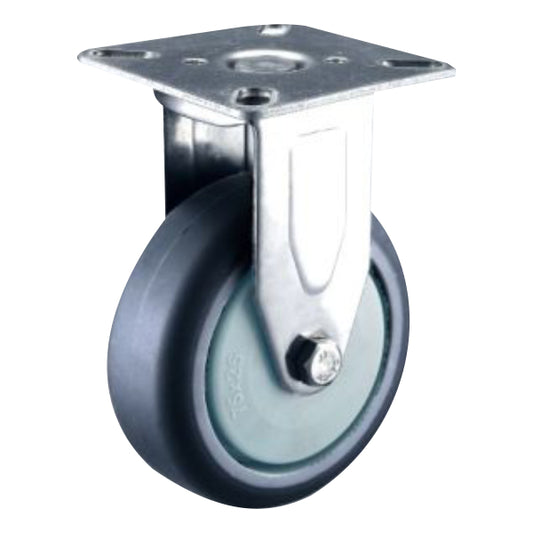 40kg Rated Rubber Stainless Steel Castor - 2" 50mm - Fixed Plate